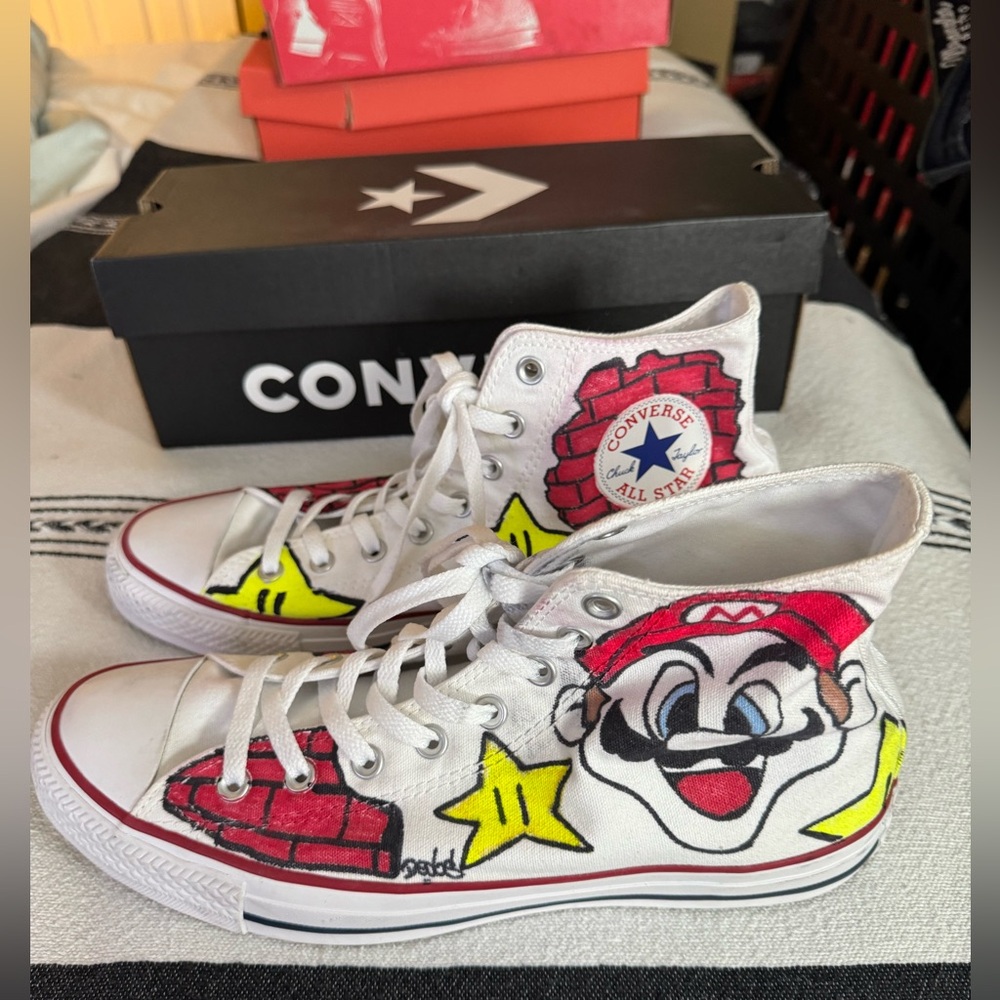 Converse Super Mario High-Top Sneakers size 11 - Artist hand painted!
